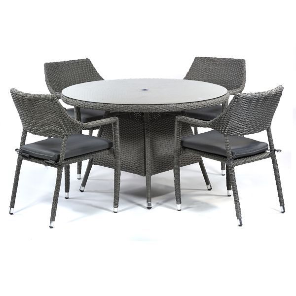 Oasis Rattan Round Glass Table And 4 Arm Chairs - Commercial Rattan Furniture Uk