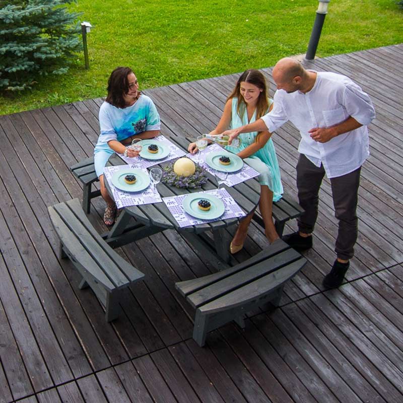 York Grey 8 Seater Round Commercial Picnic Pub Table