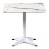 Isotop 80cm Square Table - Romeo White Marble with White Aluminium Fixed Base 3