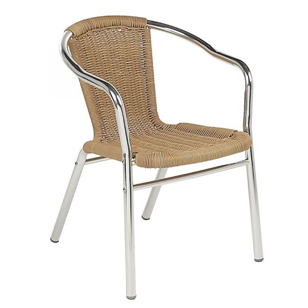 Aluminium & Rattan Weave Bistro Chair -  Honey