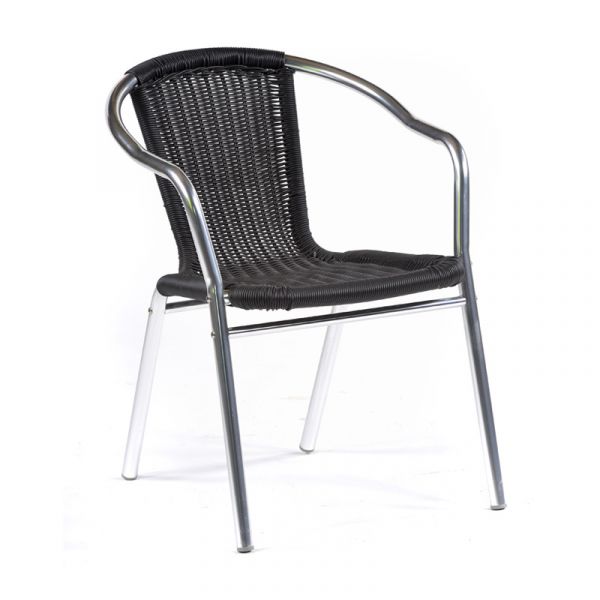 Aluminium & Rattan Weave Bistro Chair -  Black