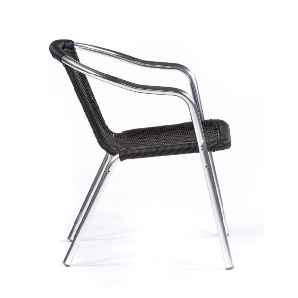 Aluminium & Rattan Weave Bistro Chair -  Black