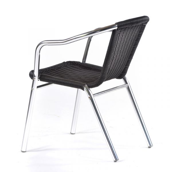 Aluminium & Rattan Weave Bistro Chair -  Black