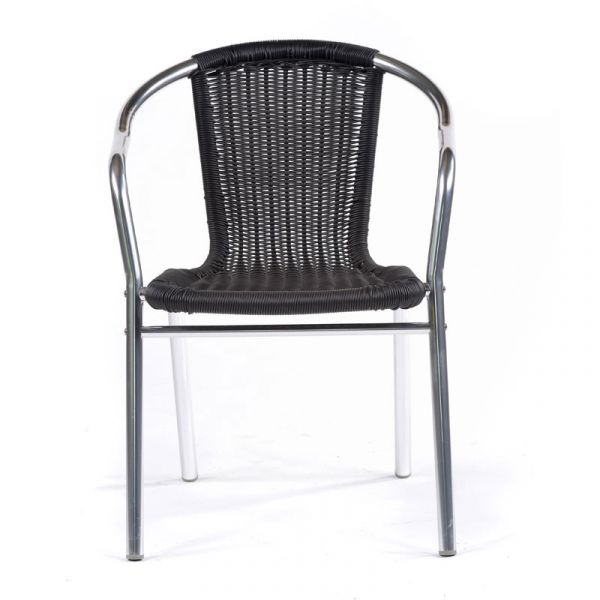 Aluminium & Rattan Weave Bistro Chair -  Black