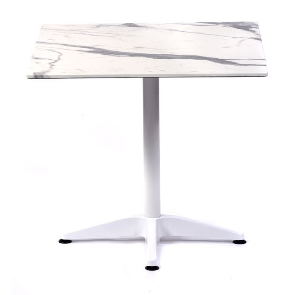 Isotop 70cm Square Table - Romeo White Marble with White Aluminium Fixed Base 2