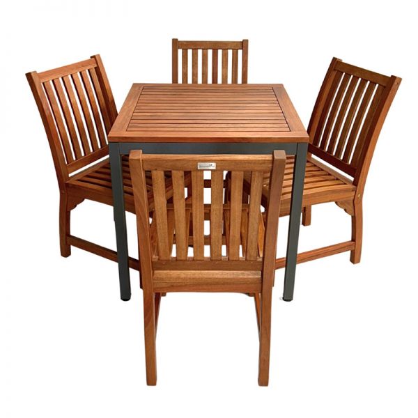 Dorset 75cm Square Dining Table with 4 Devon Side Chair Set – Hardwood/Metal