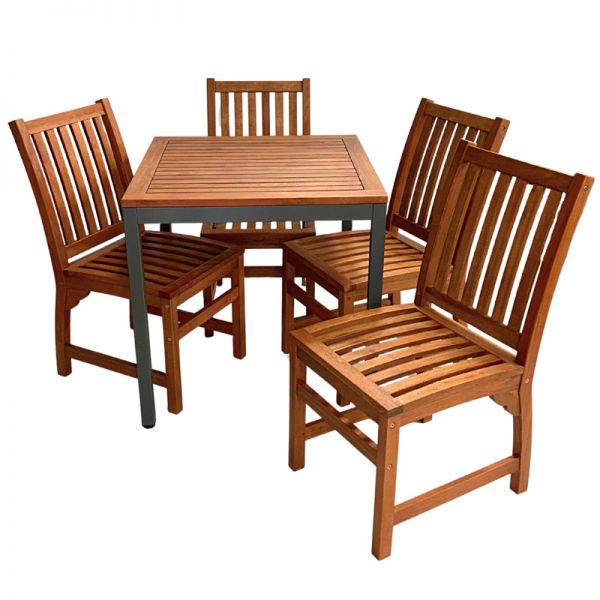 Dorset 75cm Square Dining Table with 4 Devon Side Chair Set – Hardwood/Metal