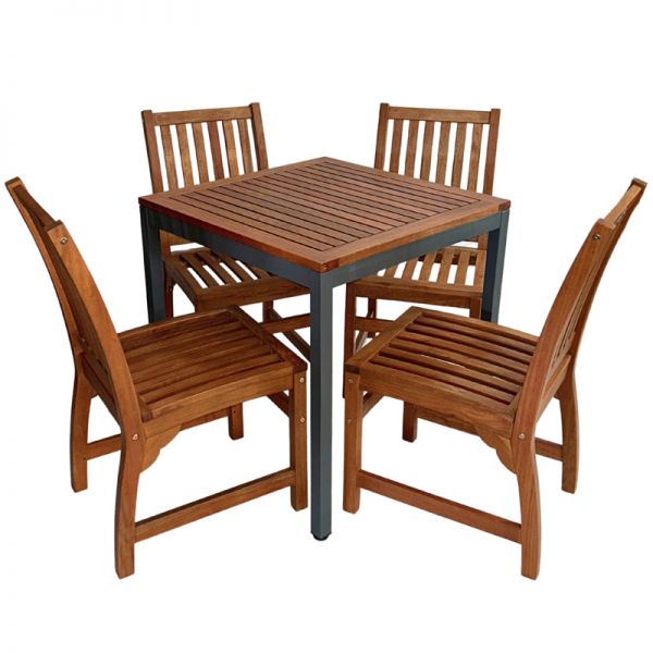 Dorset 75cm Square Dining Table with 4 Devon Side Chair Set – Hardwood/Metal
