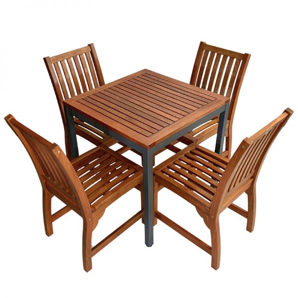 Dorset 75cm Square Dining Table with 4 Devon Side Chair Set – Hardwood/Metal