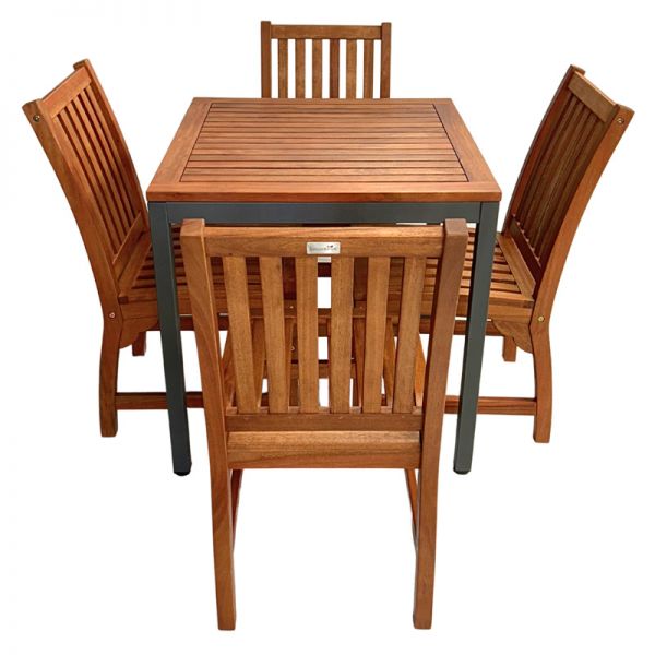Dorset 75cm Square Dining Table with 4 Devon Side Chair Set – Hardwood/Metal
