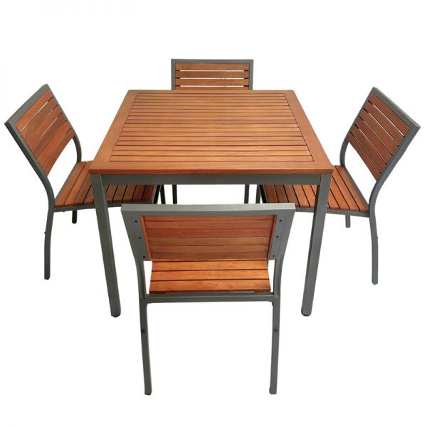 Dorset Dining Table Set – 90cm Square Table with 4 Stackable Side Chairs – Hardwood/Metal