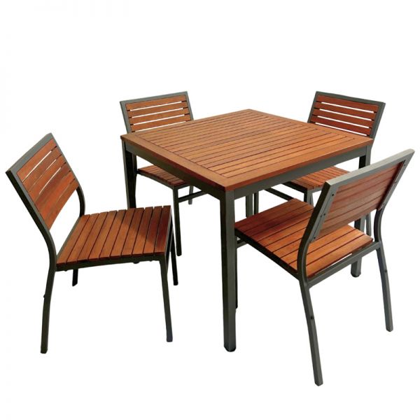 Dorset Dining Table Set – 90cm Square Table with 4 Stackable Side Chairs – Hardwood/Metal