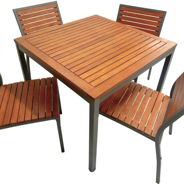 Dorset Dining Table Set – 90cm Square Table with 4 Stackable Side Chairs – Hardwood/Metal