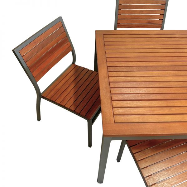 Dorset Dining Table Set – 90cm Square Table with 4 Stackable Side Chairs – Hardwood/Metal