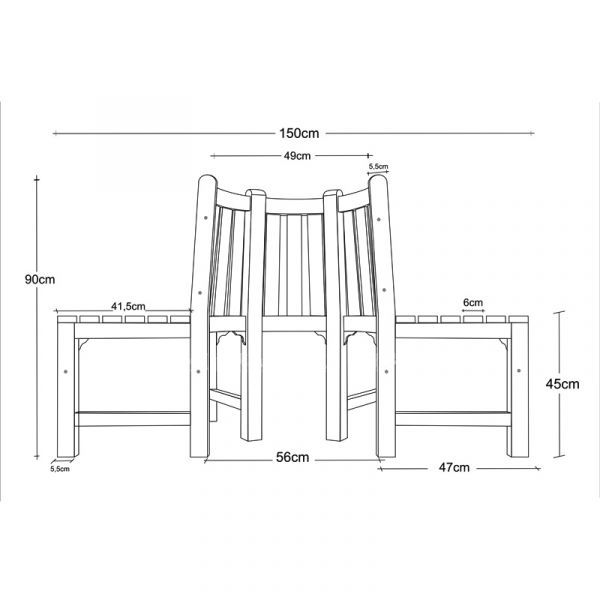 Teak Half Circle Tree Seat - Grade A Teak - High Quality Bench - Fits Trees Up 45cm Diameter - Fully Assembled (Small)