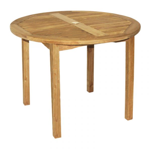 Teak Round Fixed Table - 100cm Diameter - Grade A Teak - Parasol Hole - Flat Packed