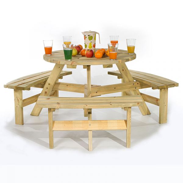 Brentwood Round Picnic Table 6 Person - Durable Wooden Pub Bench - Commercial Grade Durable Thick Timbers  - 1.7M Diameter - Green Pine