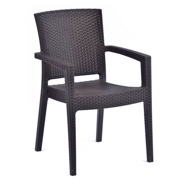 Recycled Madrid Rattan Effect Polypropylene Stacking Arm Chair Brown