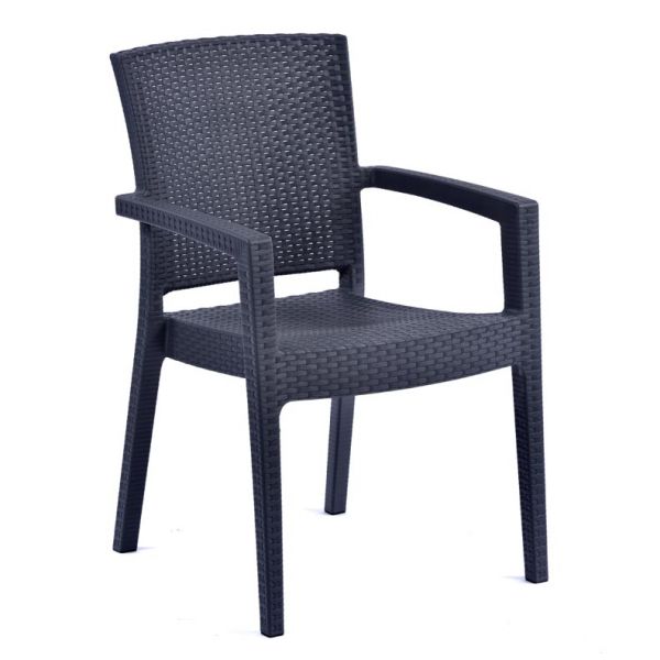 Recycled Madrid Rattan Effect Polypropylene Stacking Arm Chair Anthracite