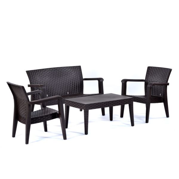 Alaska Sofa Set - 2 Chairs & 1 Sofa (No Cushions Included)  - Rectangular Coffee Table - Brown