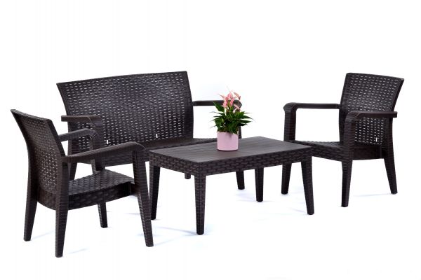 Alaska Sofa Set - 2 Chairs & 1 Sofa (No Cushions Included)  - Rectangular Coffee Table - Brown