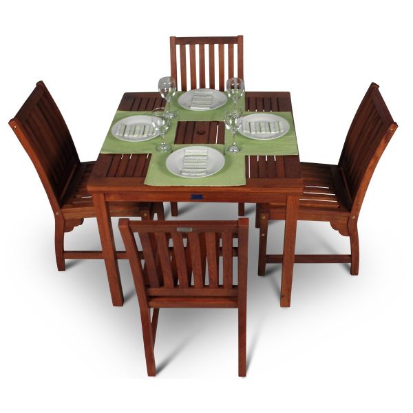 Devon Square Table and 4 Side Chairs- Durable Hardwood Design - 72 x 90 x 90cm - Commercial Standard Set