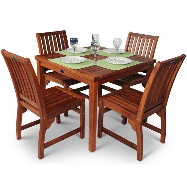 Devon Square Table and 4 Side Chairs- Durable Hardwood Design - 72 x 90 x 90cm - Commercial Standard Set