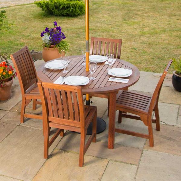 Devon Round Table and 4 Side Chairs - Durable Hardwood Design - 110cm Diameter 72cm Height - Commercial Standard Set