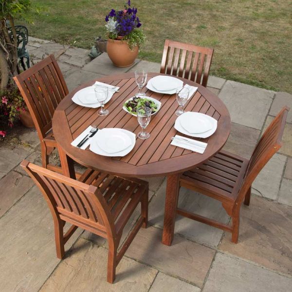 Devon Round Table and 4 Side Chairs - Durable Hardwood Design - 110cm Diameter 72cm Height - Commercial Standard Set