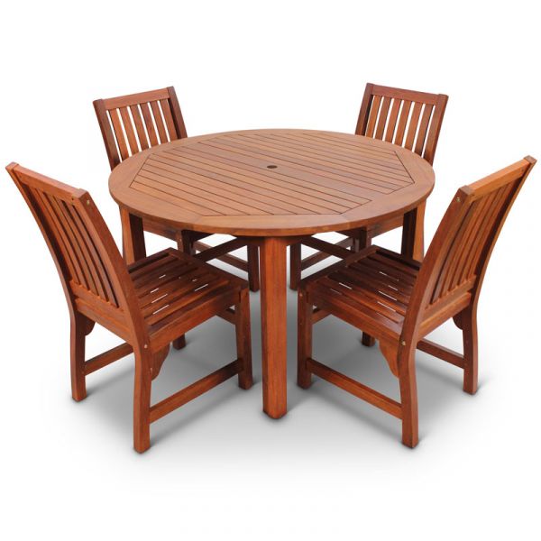 Devon Round Table and 4 Side Chairs - Durable Hardwood Design - 110cm Diameter 72cm Height - Commercial Standard Set