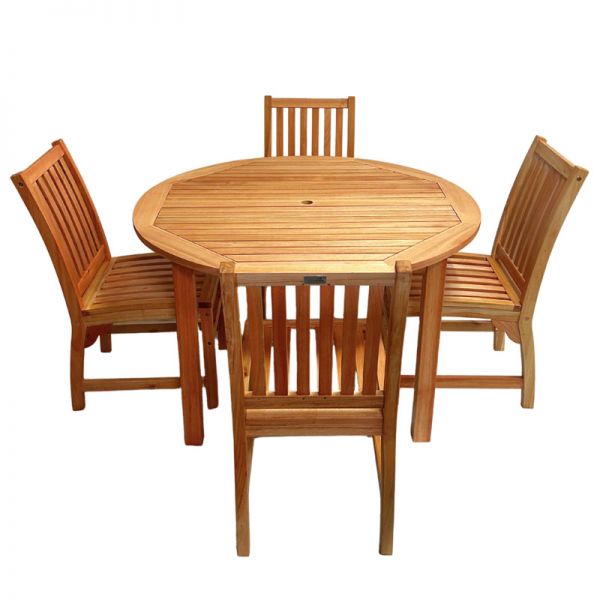 Melton Dining Table Set - 120cm Round Table with 4 Side Chairs - Hardwood