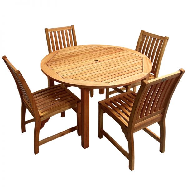 Melton Dining Table Set - 120cm Round Table with 4 Side Chairs - Hardwood