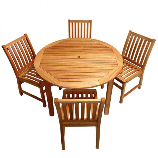 Melton Dining Table Set - 120cm Round Table with 4 Side Chairs - Hardwood