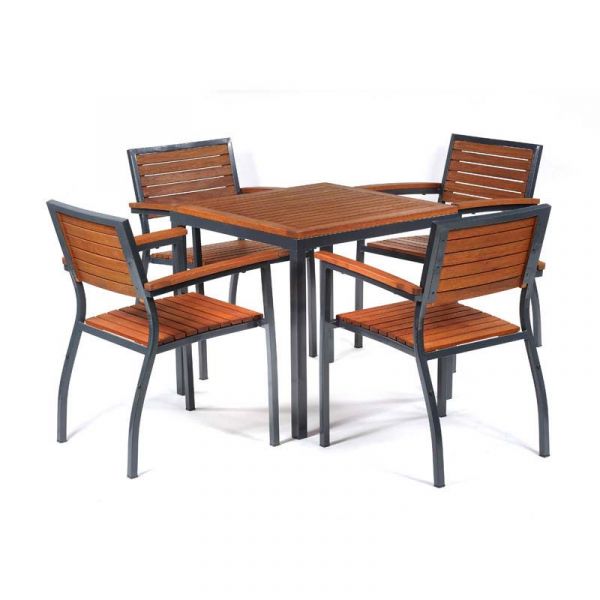 Dorset Hardwood Set - 4 Arm Chairs & Square Table - 75cm x 75cm Table