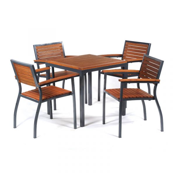 Dorset Hardwood Set - 4 Arm Chairs & Square Table - 75cm x 75cm Table