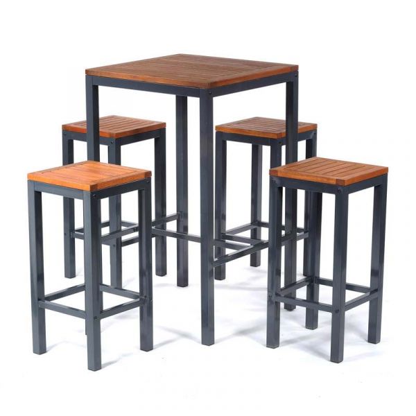 Dorset Hardwood Bar Set - 4 Stools & Square High Table - 65cm x 65cm x 110cm Table