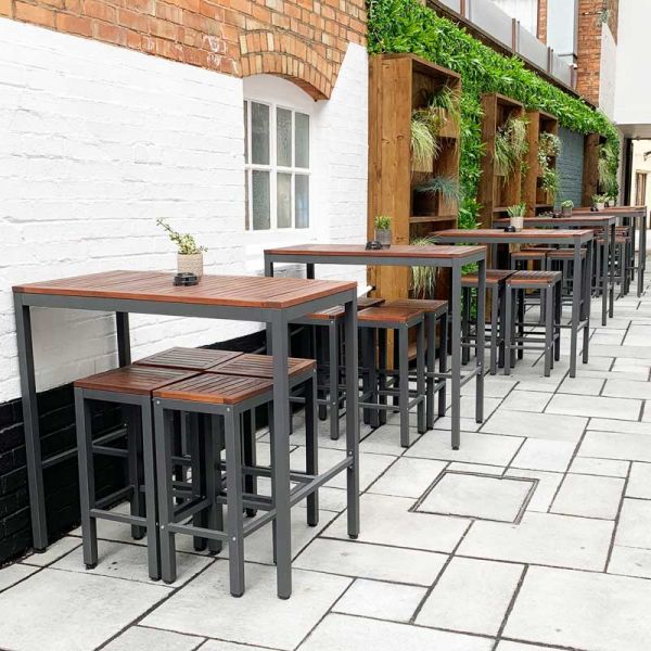 Dorset Hardwood Bar Set - 4 Stools & Rectangle High Table - 65cm x 120cm x 110cm Table