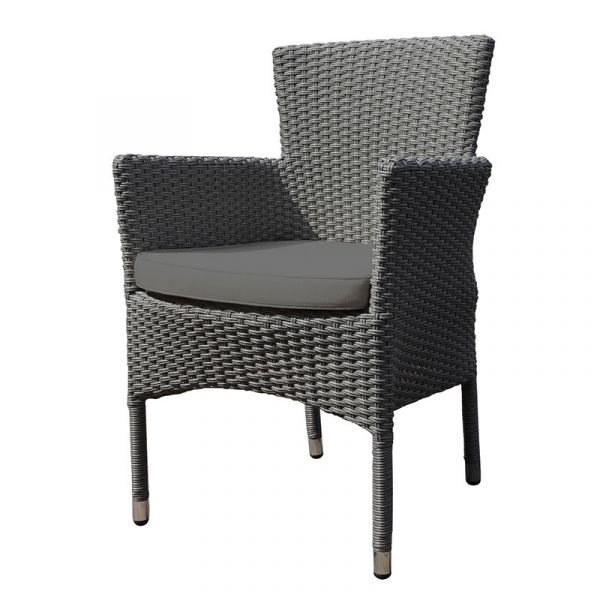 Oasis Rattan Arm Chair High Backed - Stackable With Dark Grey Cushion