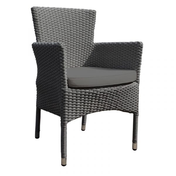 Oasis Rattan Arm Chair High Backed - Stackable With Dark Grey Cushion