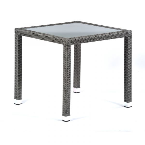Oasis Rattan Set - Square Glass Table and 4 Arm Chairs with Cushions - Grey Weave / Dark Grey Cushions -Chairs Fully Assembled