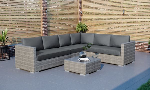 Oasis Rattan Corner Sofa and Glass Coffee Table with Middle Section