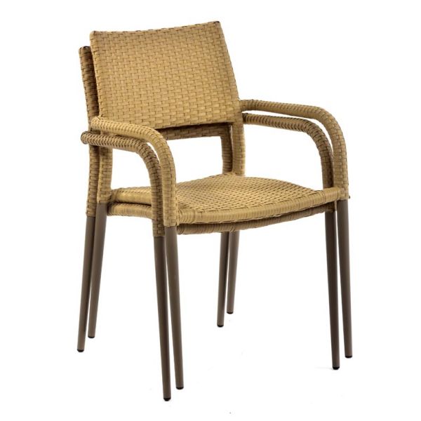 Lisbon Rattan Stacking Arm Chair - Durable Rattan Design - (Light Brown)