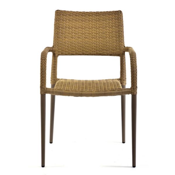 Lisbon Rattan Stacking Arm Chair - Durable Rattan Design - (Light Brown)