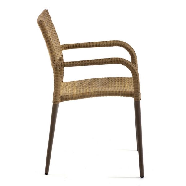 Lisbon Rattan Stacking Arm Chair - Durable Rattan Design - (Light Brown)