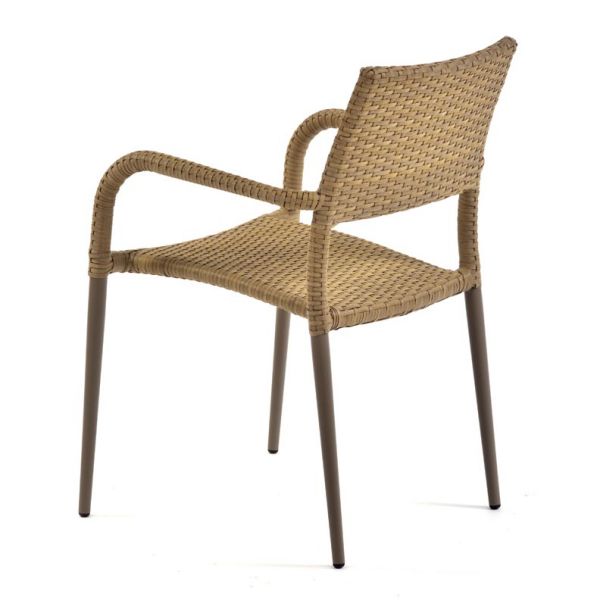 Lisbon Rattan Stacking Arm Chair - Durable Rattan Design - (Light Brown)