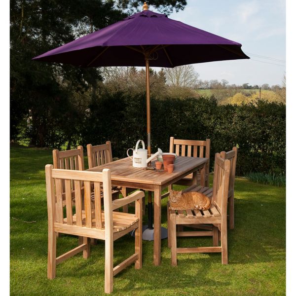 Warwick 6 Seat Teak Dining Set - 90x150cm Table - 4 Side Chairs & 2 Arm Chairs - Grade A Teak - Flat Packed