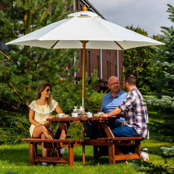 York Picnic Table – Durable Heavy Duty Round Pub Table - Suitable for 8 People 1.8M Diameter - Brown