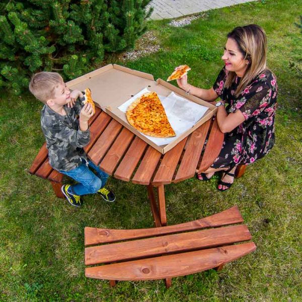 Brentwood Round Picnic Table 6 Person - Durable Wooden Pub Bench - Commercial Grade Durable Thick Timbers  - 1.7M Diameter - Brown