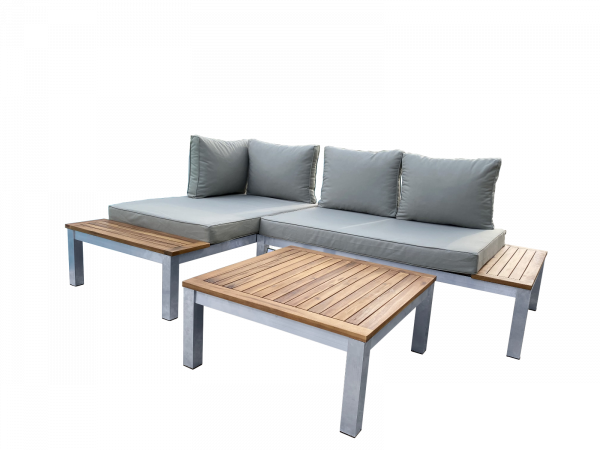 Livorno Acacia Wood Modular Lounge Set - 2 Sofas & Coffee Table - Durable Aluminium Frame - Easy Construction