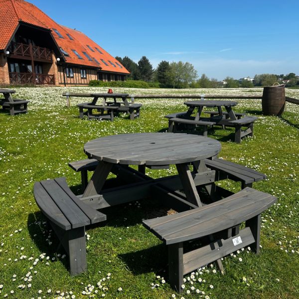 York Picnic Table - Durable Heavy Duty Round Pub Table - Suitable for 8 People 1.8M Diameter - Dark Grey -  FSC®